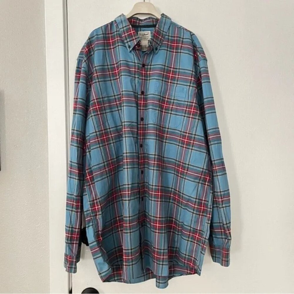 L.L. Bean "Lagoon Blue "Lakewash Tartan Traditional Fit Button Flannel Shirt XL